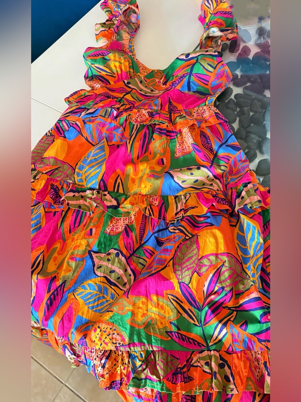 Aqua bright leafs print dress